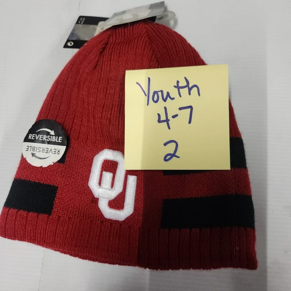 Nike Oklahoma Sooners Reversible Knit Beanie Hat Red Black Youth Size 4-7 New